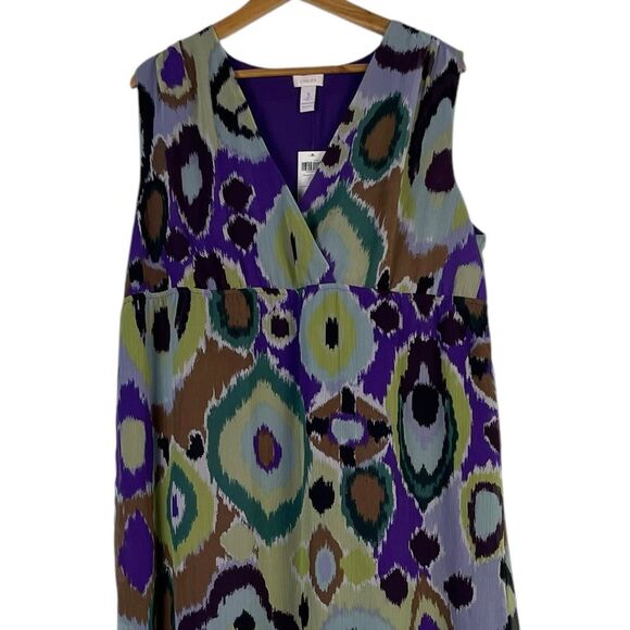 Chico's Chelsea Crinkle Chiffon Maxi Dress Size 3 / XL NEW Purple Ikat Print - Picture 3 of 8
